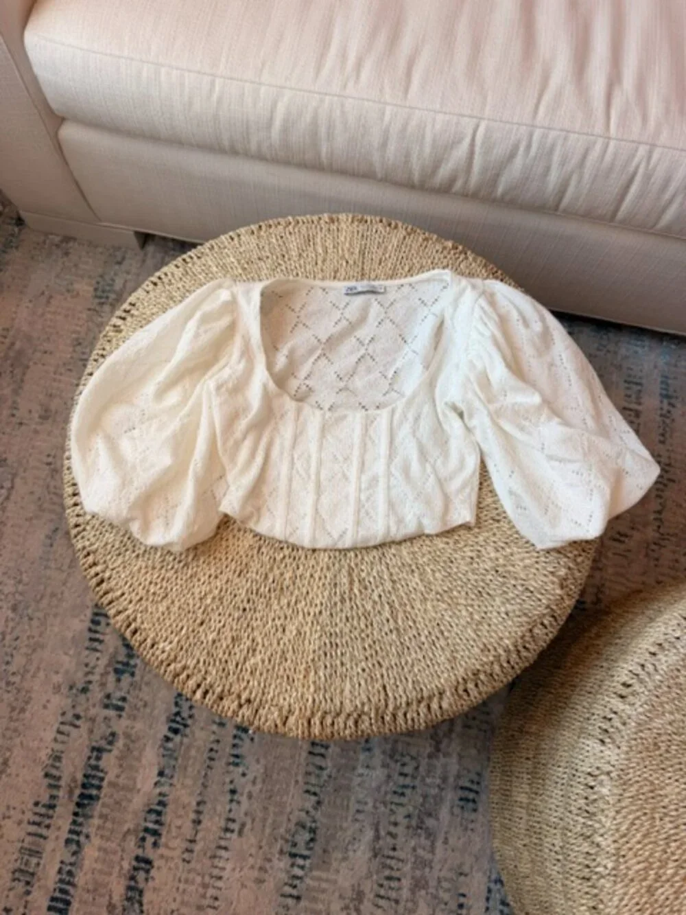 Zara White Voluminous Corset Cropped Top, Small